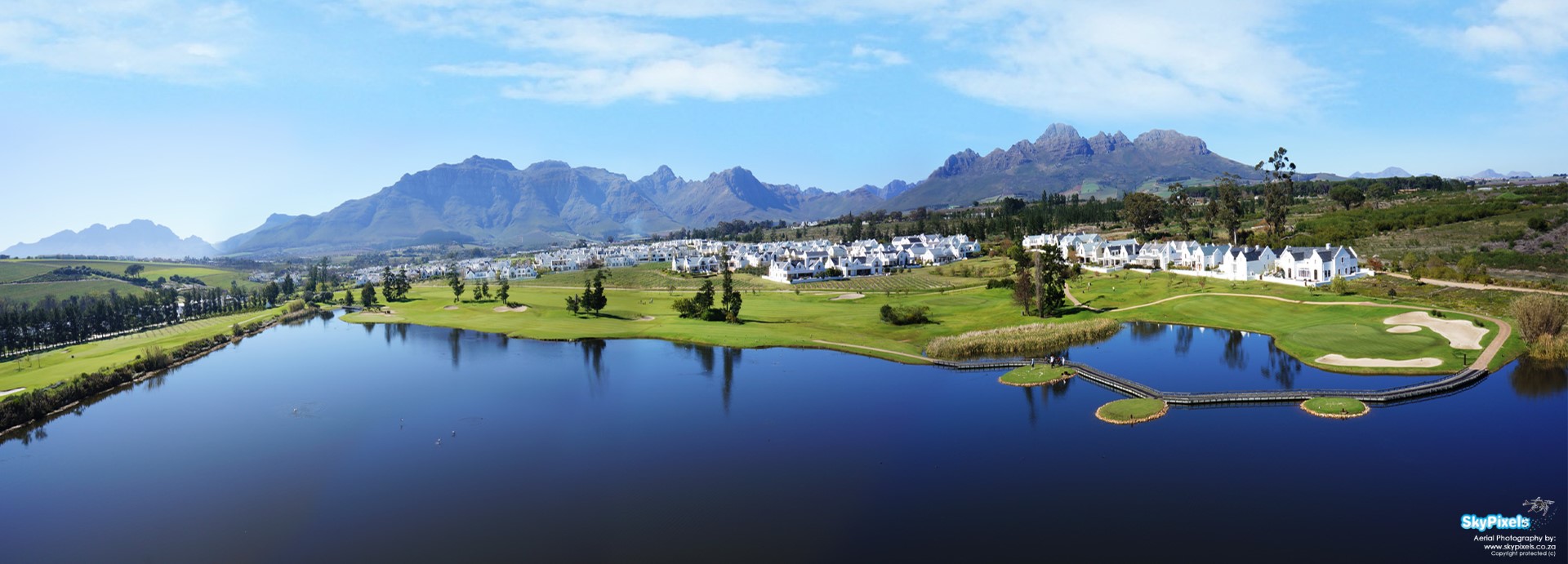 Drone photo of hotel resort in Cape Winelands golf estate aerial view